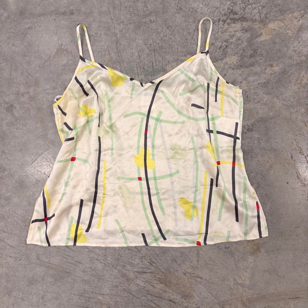 Louis Feraud Vintage Y2K Silk Abstract Tank Top White Multi Size 16